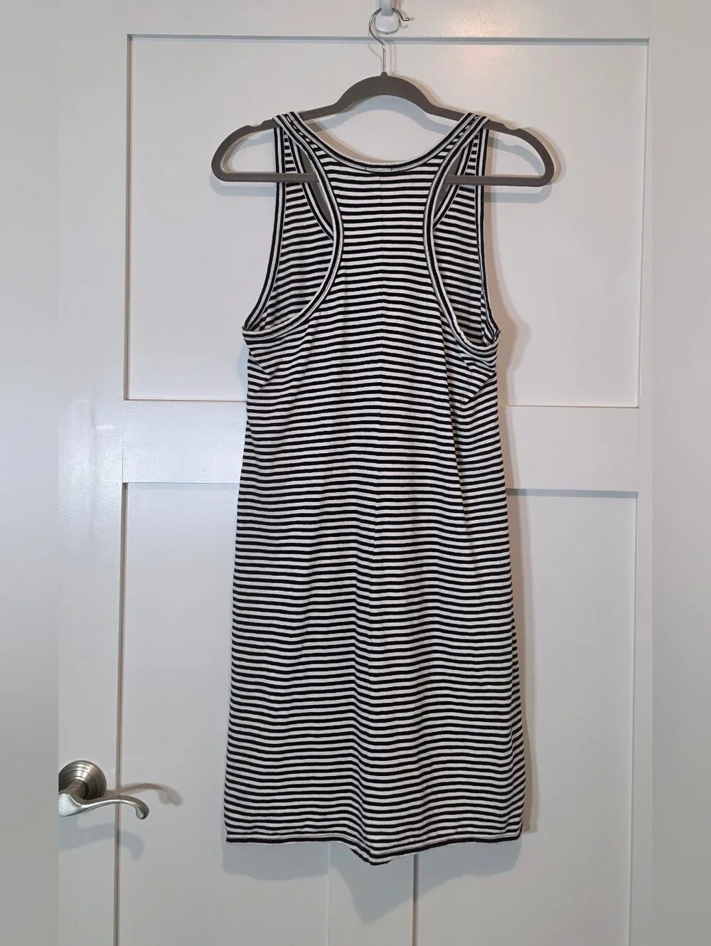 J. Crew Fact Cotton Racerback Tank Dress Knee Length Black White Striped Large